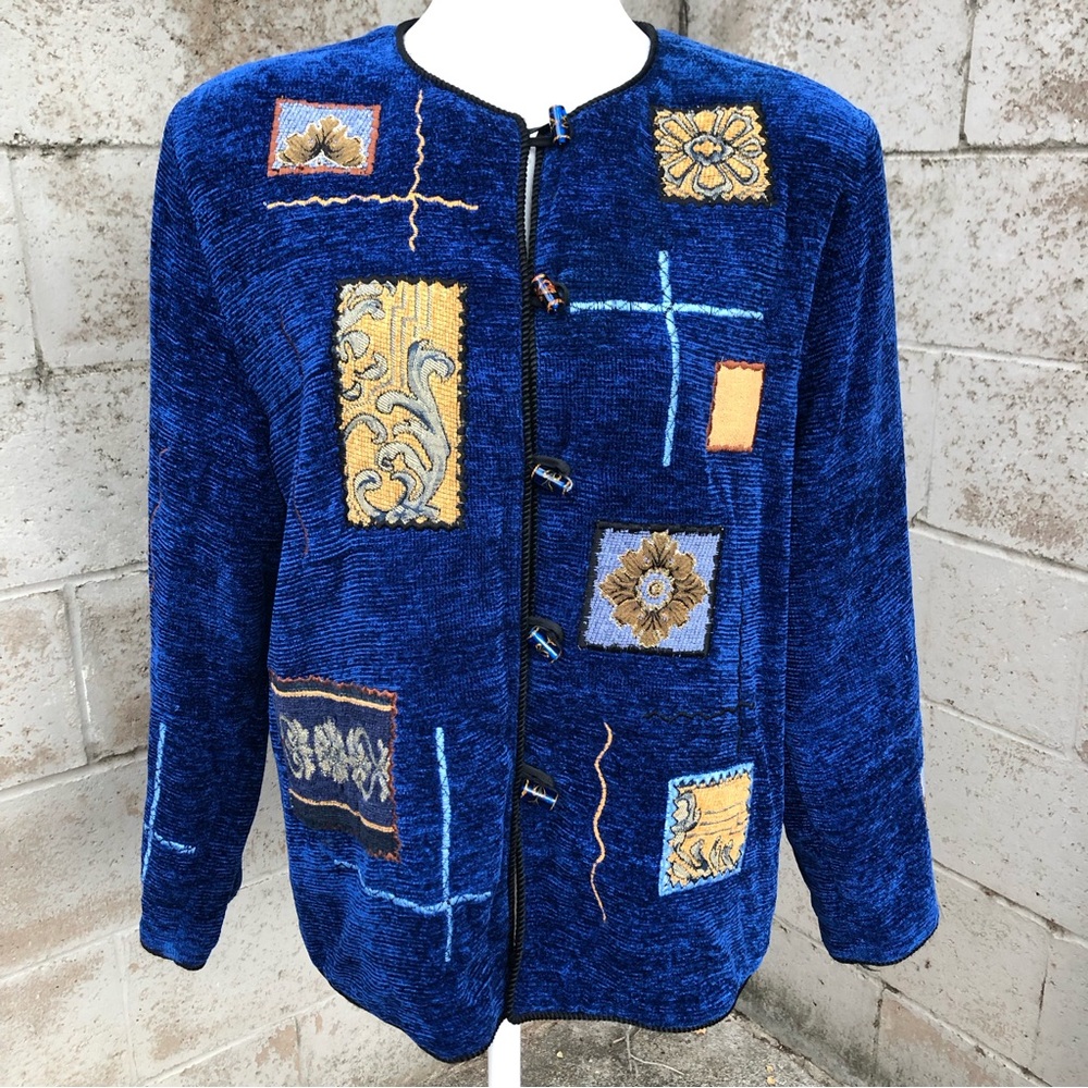Allure Chenille Patchwork Art Glass Toggle Button Jacket